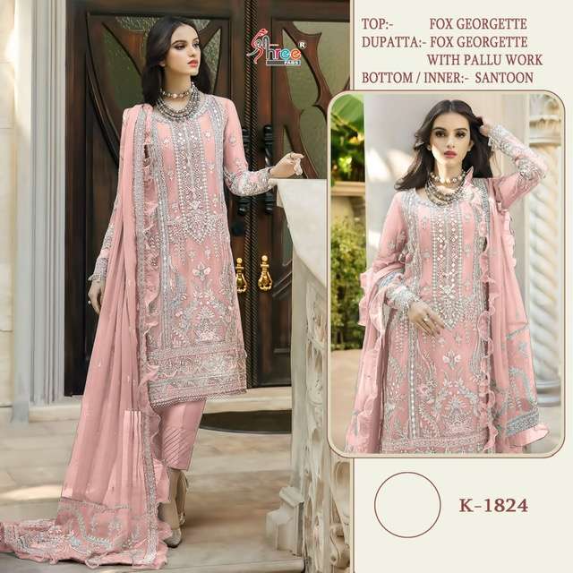 SHREE FAB K 1824 FOUX GEORGETTE PAKISTANI SUIT NEW CATALOGUE 2023