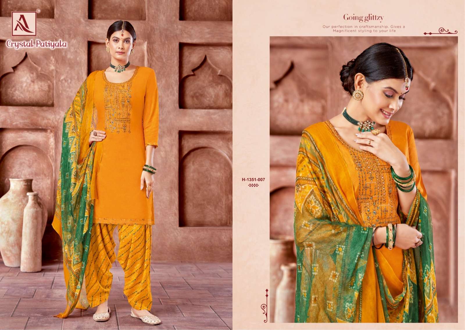 ALOK SUIT CRYSTAL PATIYALA VISCOSE RAYON SLUB PATIYALA SUIT ALOK CATALOGUE 
