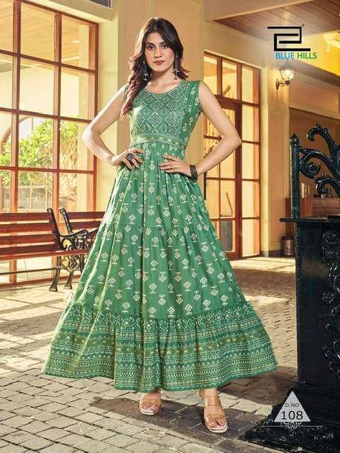 Gown : Sea green georgette flower printed long gown