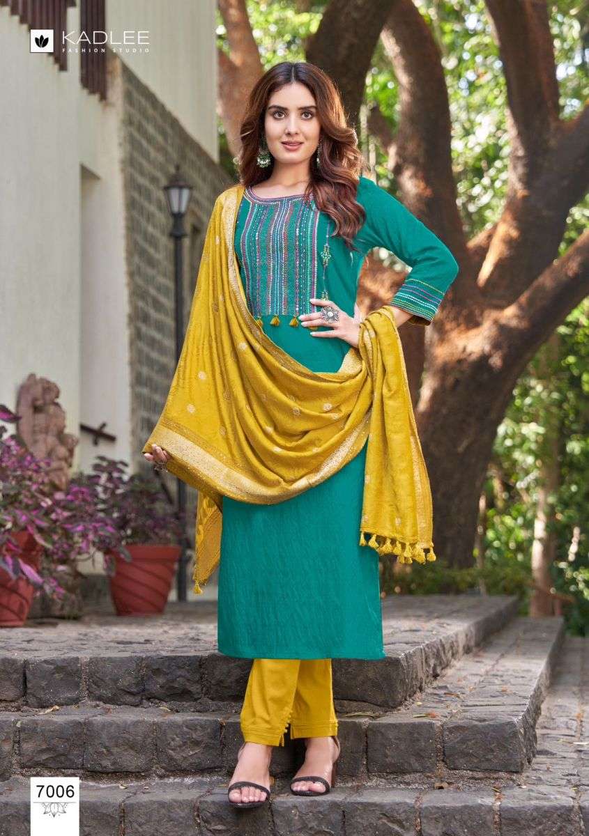 Stylish & Trendy Rayon Fabric Embroidered Firozi color Kurti with Pant for  Women and Girls