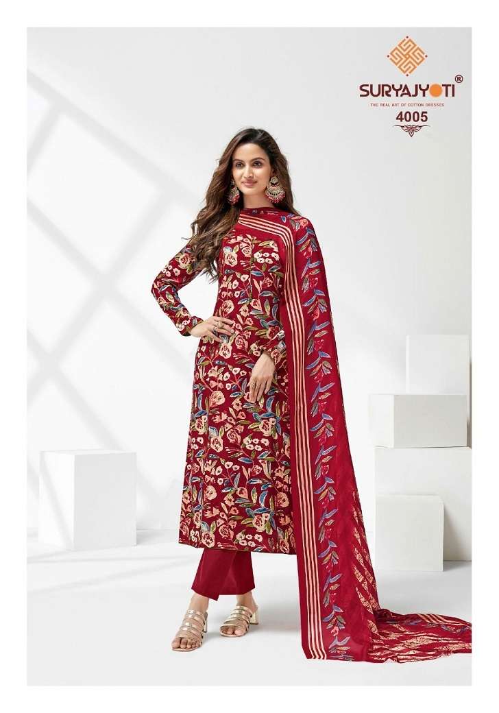 SURYAJYOTI PAROO VOL 4 RAYON PRINT TOP BOTTOM WITH DUPATTA LATEST CATALOGUE