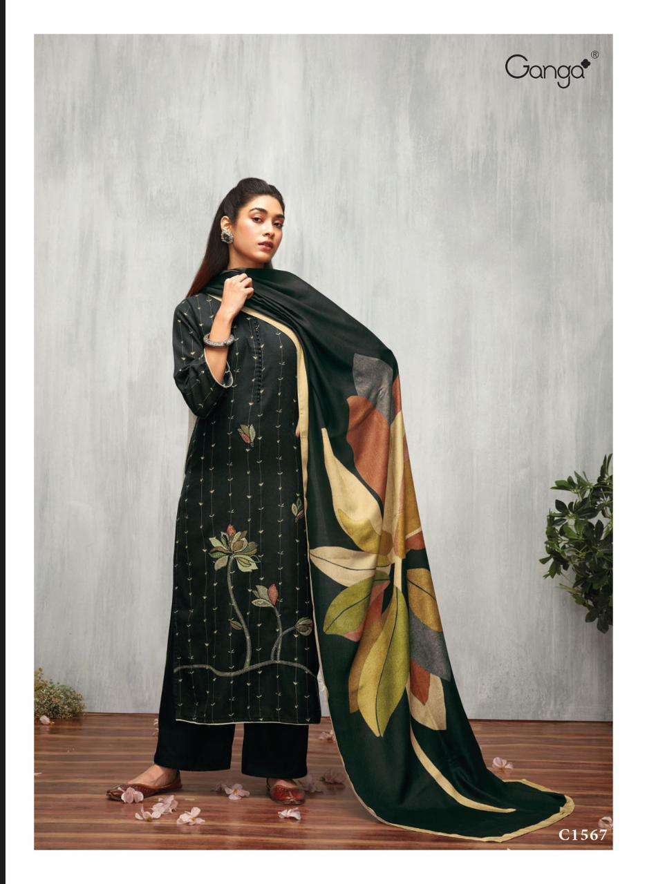 Ganga Fashion 1114 Tansy Grey Unstiched Silk Salwar Suit