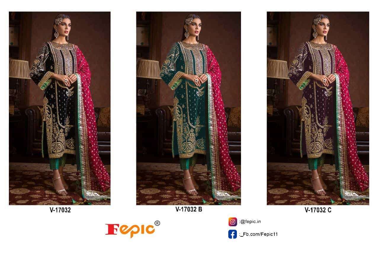 FEPIC V 17032 COLORS PAKISTANI VELVET SUIT COLLECTION SUPPLIER IN SURAT 