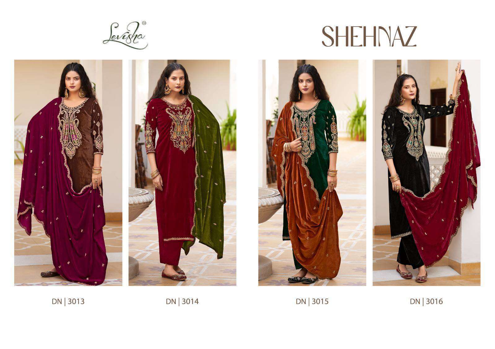 Embellished Neckline Velvet Punjabi Suit in Dark Green : KNV429