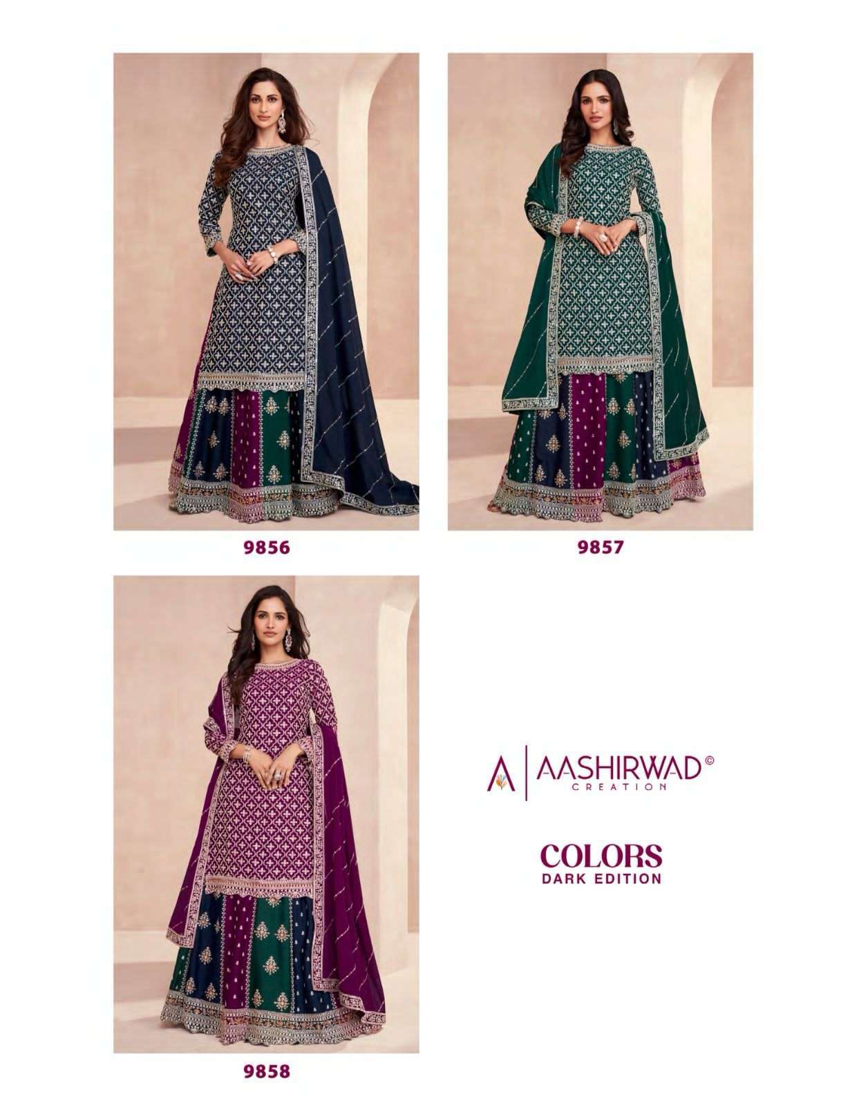 AASHIRWAD GULKAND COLORS DARK EDITION WEDDING WEAR LEHENGA STYLE DRESS 