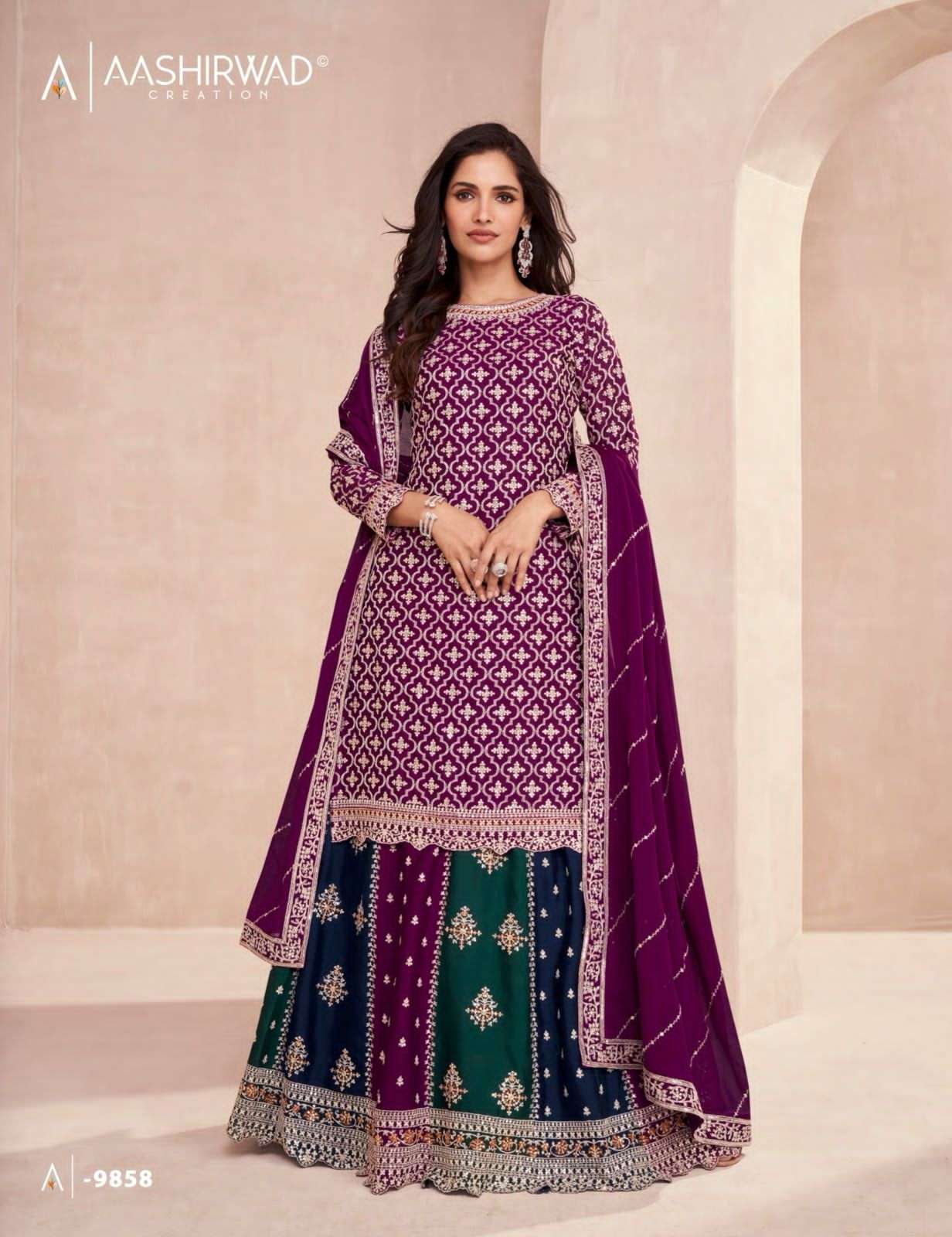 AASHIRWAD GULKAND COLORS DARK EDITION WEDDING WEAR LEHENGA STYLE DRESS 