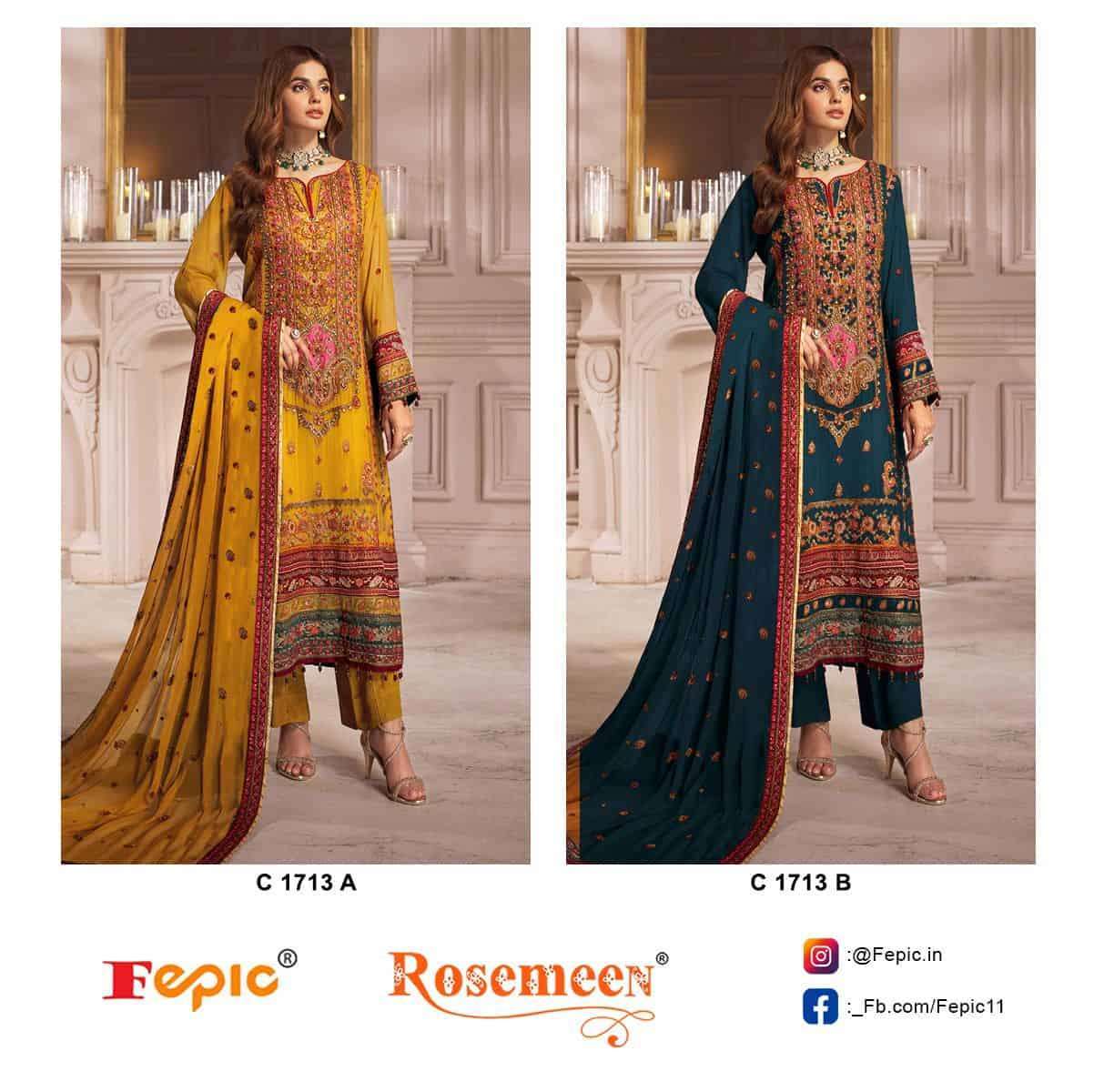 FEPIC C 1713 COLORS PAKISTANI GEORGETTE EMBROIDERY HANDWORK SUIT COLLECTION SUPPLIER 2023