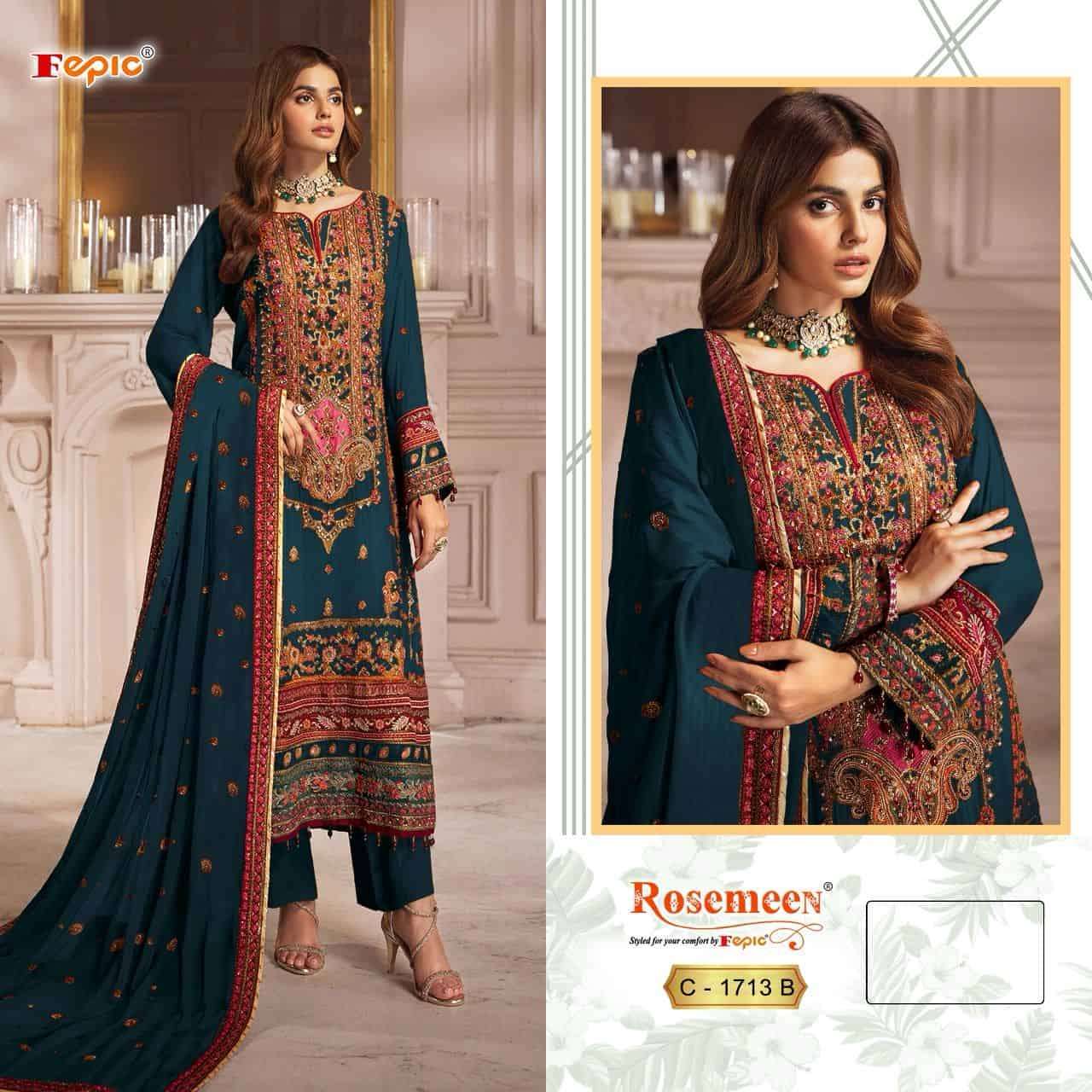FEPIC C 1713 COLORS PAKISTANI GEORGETTE EMBROIDERY HANDWORK SUIT COLLECTION SUPPLIER 2023