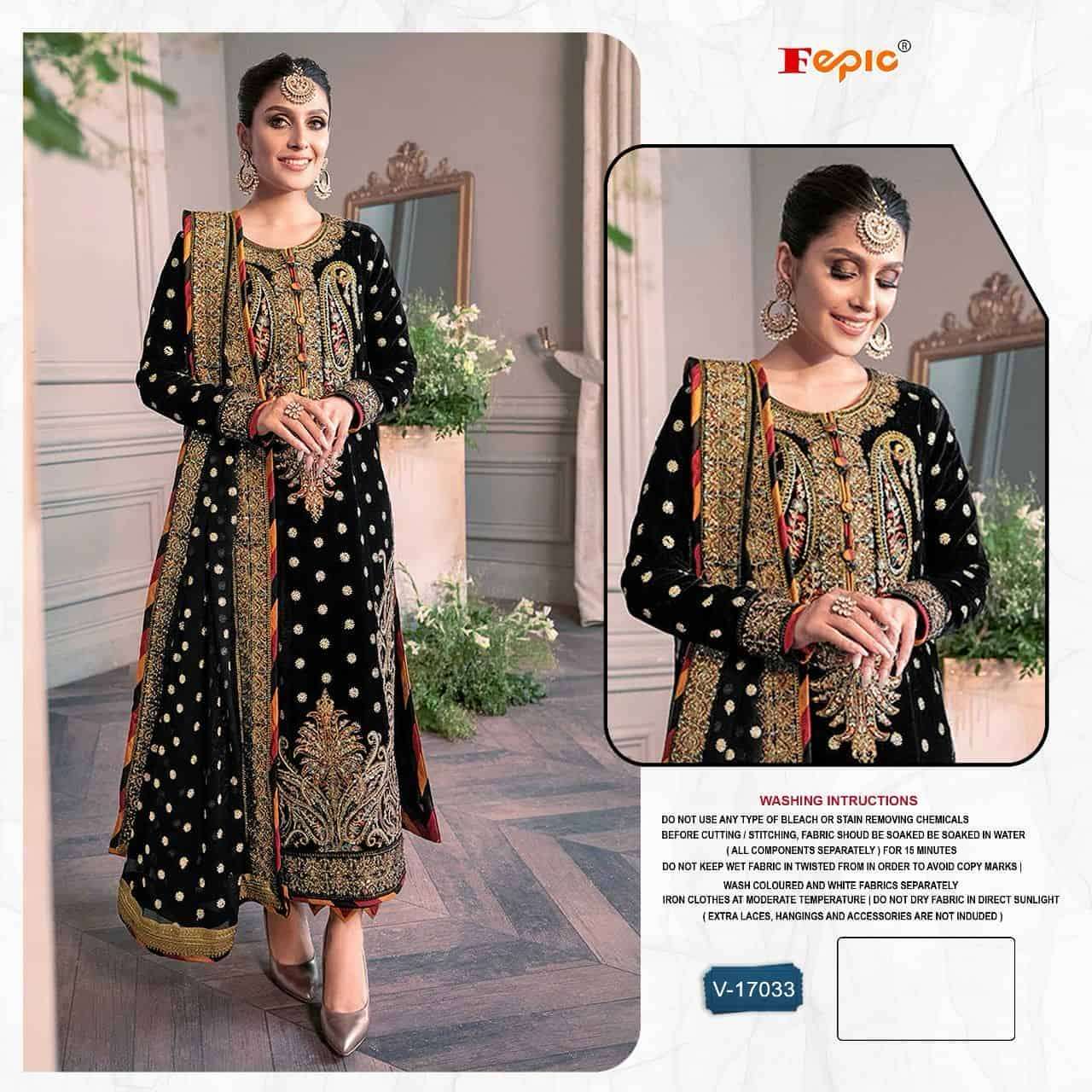 FEPIC V 17033 COLORS HEAVY DESIGNER STYLE PAKISTANI WINTER SUIT COLLECTION WHOLESALE RATE SURAT  