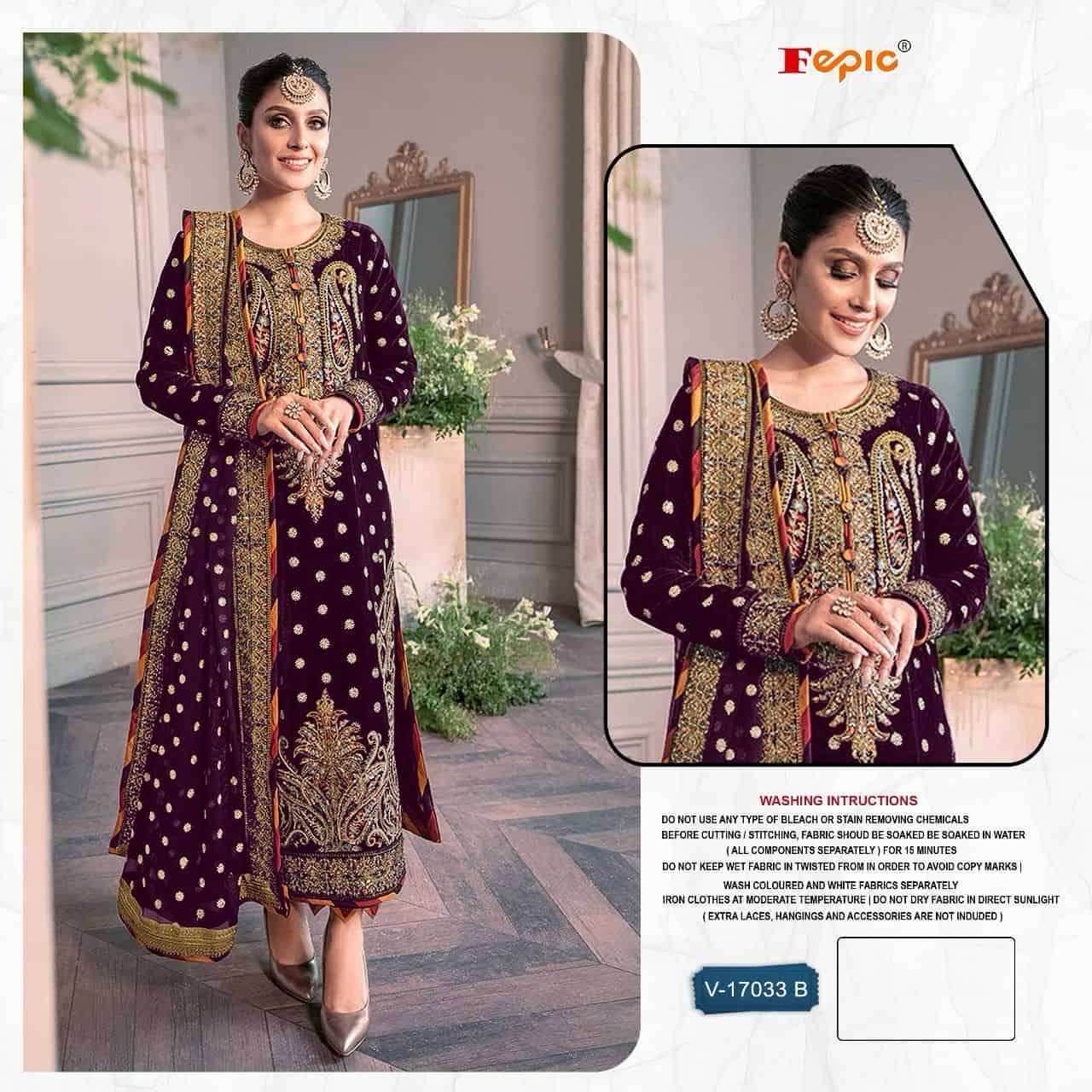 FEPIC V 17033 COLORS HEAVY DESIGNER STYLE PAKISTANI WINTER SUIT COLLECTION WHOLESALE RATE SURAT  
