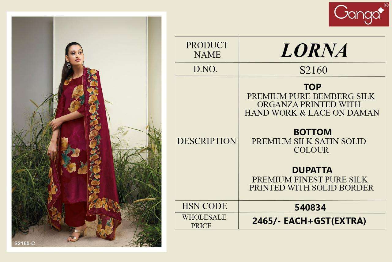GANGA LORNA 2160 FANCY ORGANZA SILK HANDWORK  UNSTITCHED SALWAR KAMEEZ 