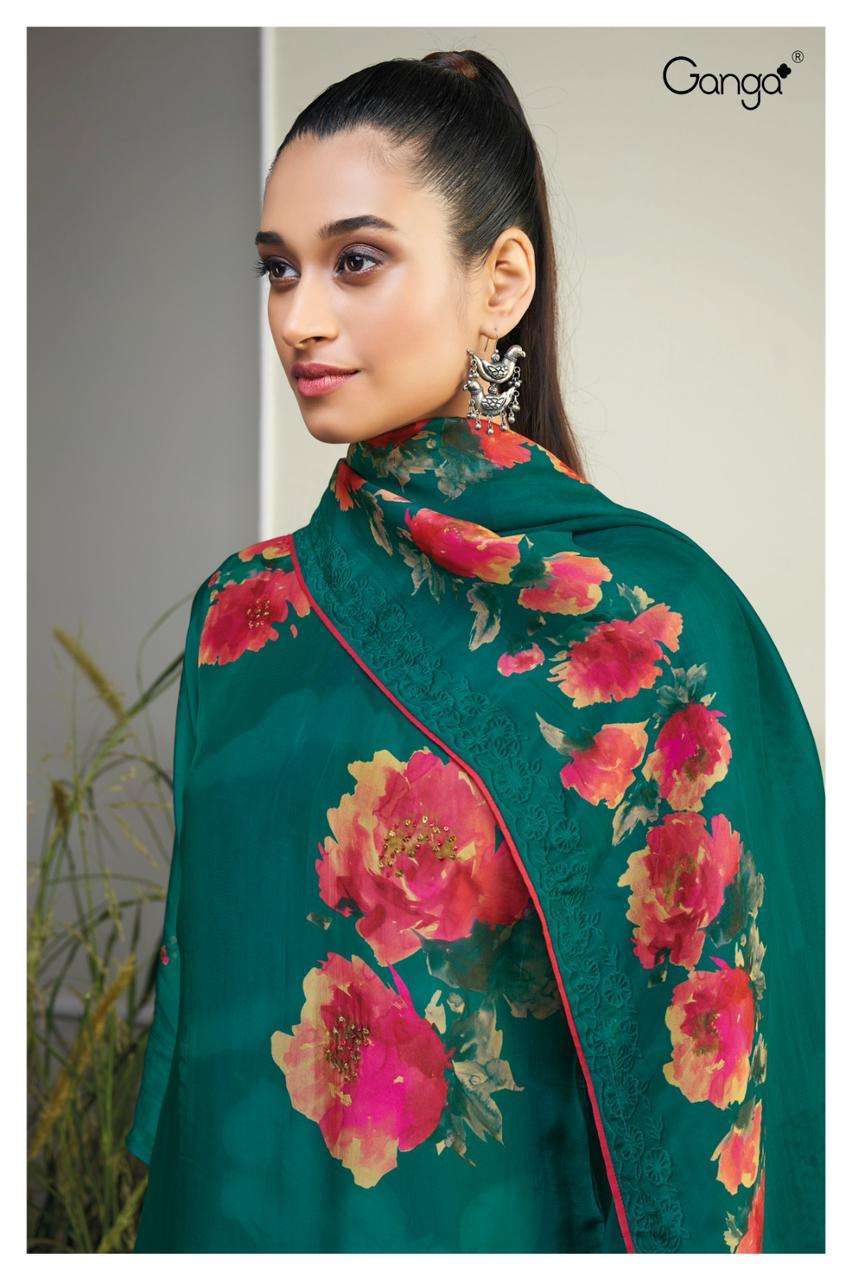 GANGA LORNA 2160 FANCY ORGANZA SILK HANDWORK  UNSTITCHED SALWAR KAMEEZ 