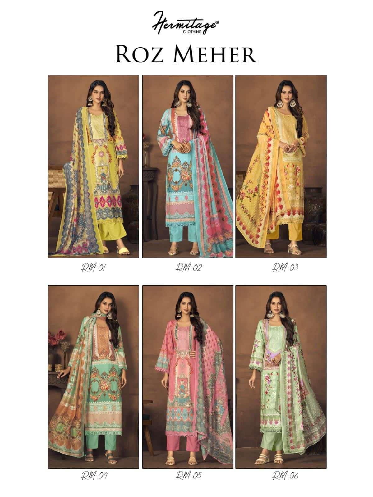 HERMITAGE ROZ MEHAR PAKISTANI STYLE COTTON LADIES SUIT SUPPLIER 2023