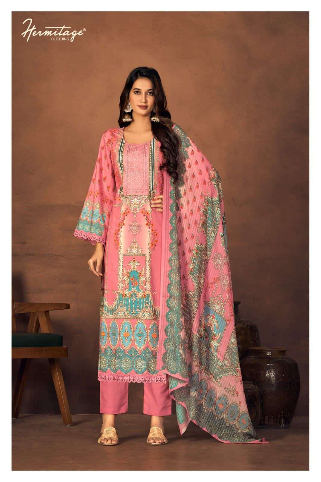 HERMITAGE ROZ MEHAR PAKISTANI STYLE COTTON LADIES SUIT SUPPLIER 2023
