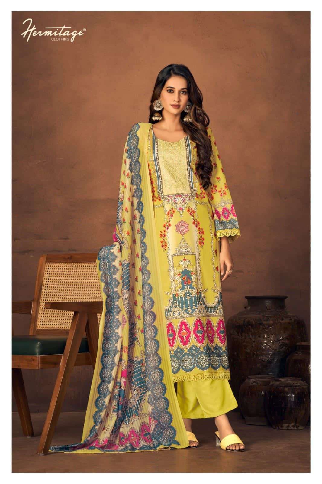 HERMITAGE ROZ MEHAR PAKISTANI STYLE COTTON LADIES SUIT SUPPLIER 2023