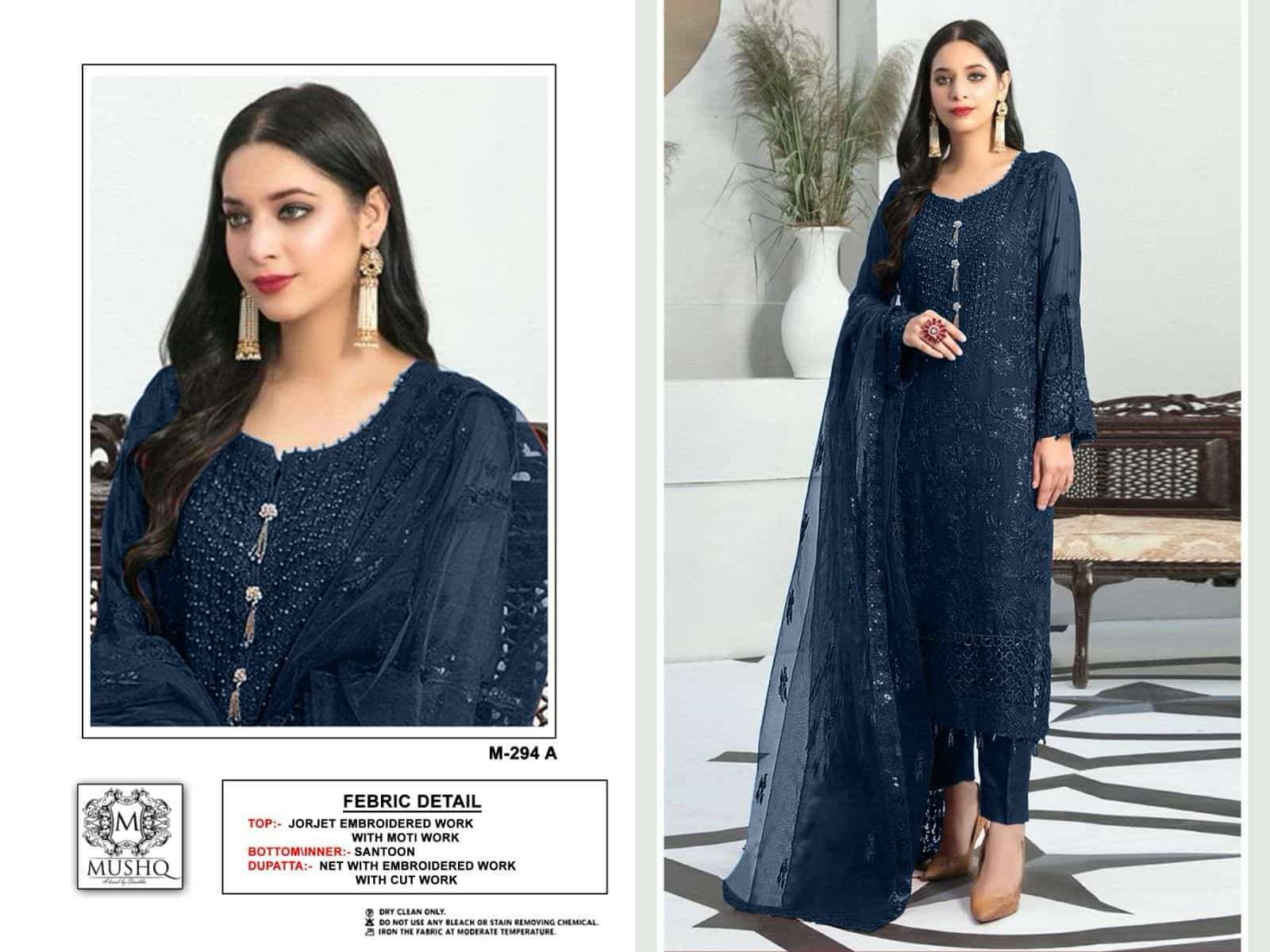 MUSHQ M 294 COLORS PAKISTANI GEORGETTE SUIT COLLECTION WHOLESALE RATE SURAT 