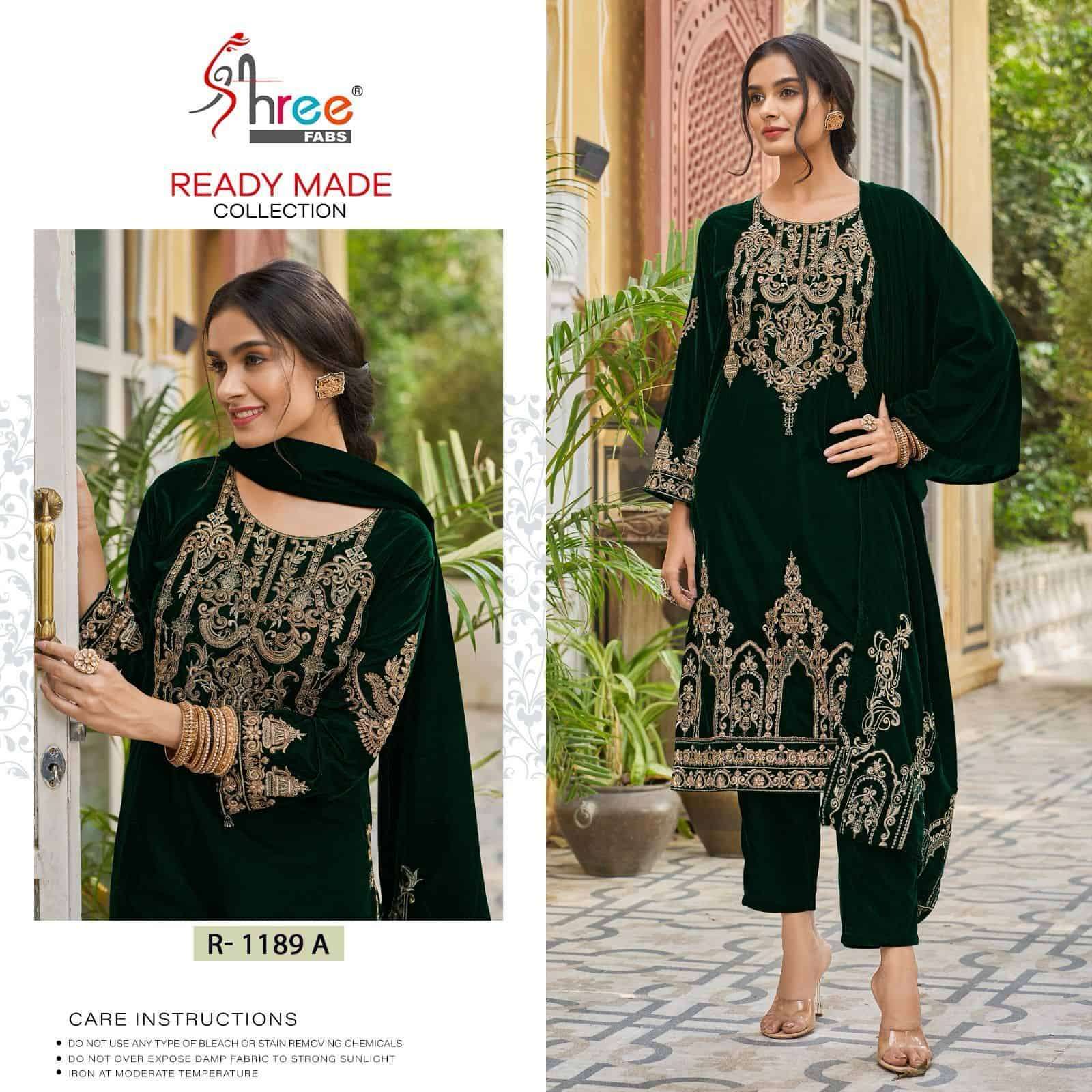 SHREE FAB R 1189 COLORS VELVET READYMADE COLLECTION SUIT WHOLESALERS
