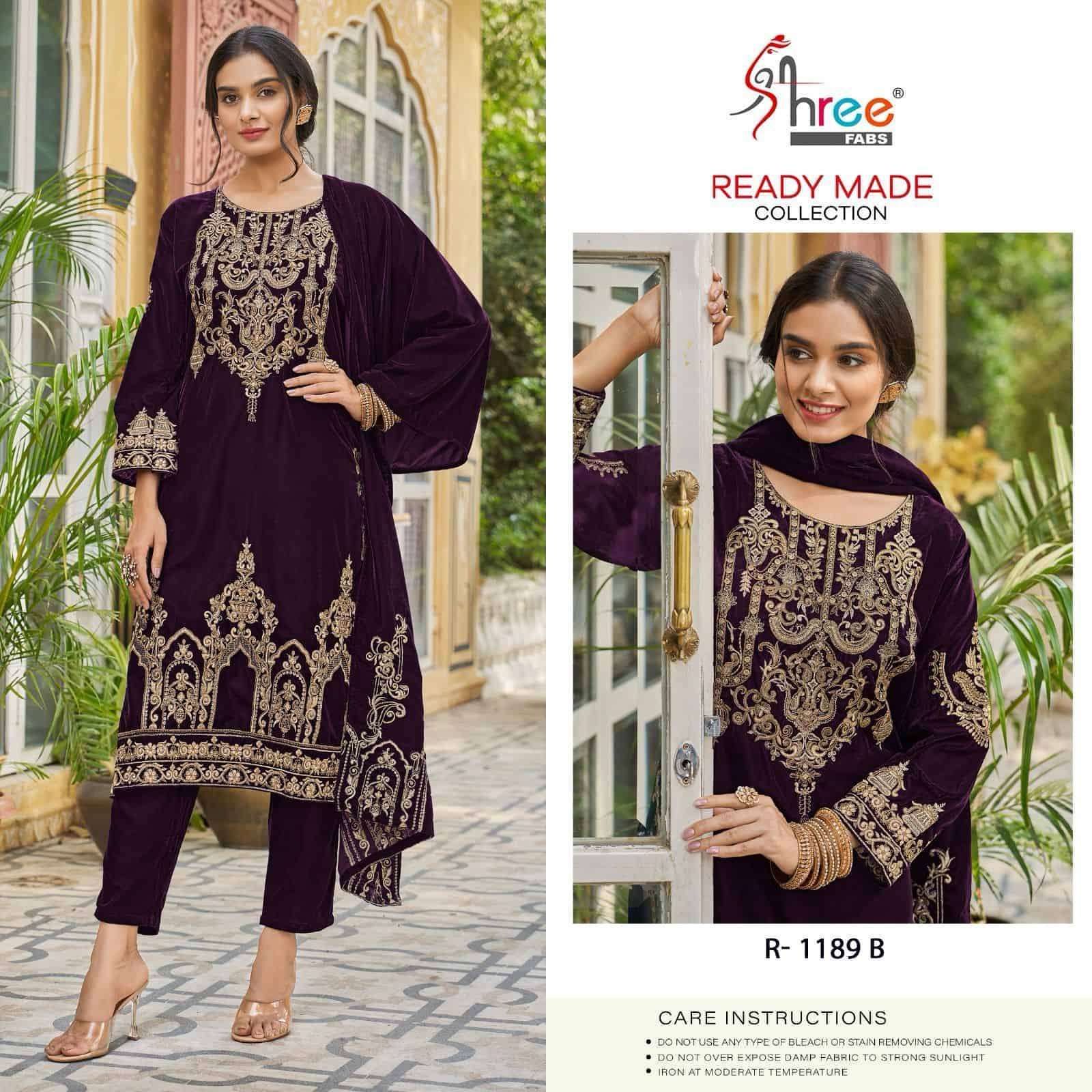 SHREE FAB R 1189 COLORS VELVET READYMADE COLLECTION SUIT WHOLESALERS