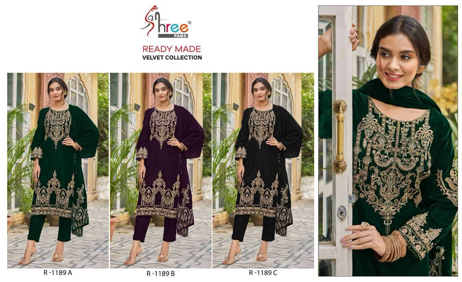 SHREE FAB R 1189 COLORS VELVET READYMADE COLLECTION SUIT WHOLESALERS