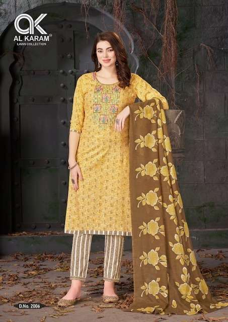 AL KARAM HERITAGE VOL 2 PURE COTTON SLEF EMBRODERY WORK LATEST DRESS MATERIAL SUPPLIER IN SURAT 
