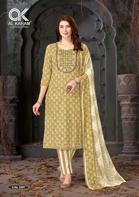 AL KARAM HERITAGE VOL 2 PURE COTTON SLEF EMBRODERY WORK LATEST DRESS MATERIAL SUPPLIER IN SURAT 