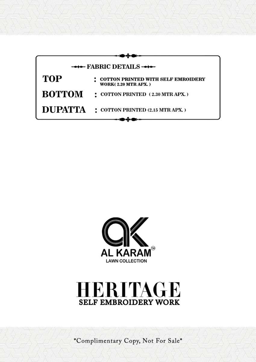 AL KARAM HERITAGE VOL 2 PURE COTTON SLEF EMBRODERY WORK LATEST DRESS MATERIAL SUPPLIER IN SURAT 