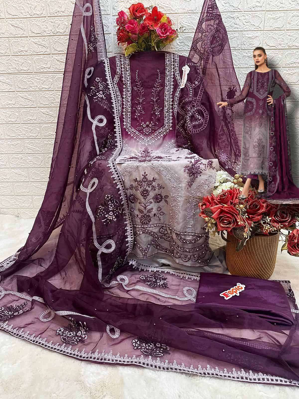 FEPIC C 1648 COLORS PAKISTANI ORGANZA EMBROIDERY SUIT COLLECTION WHOLESALE PRICE