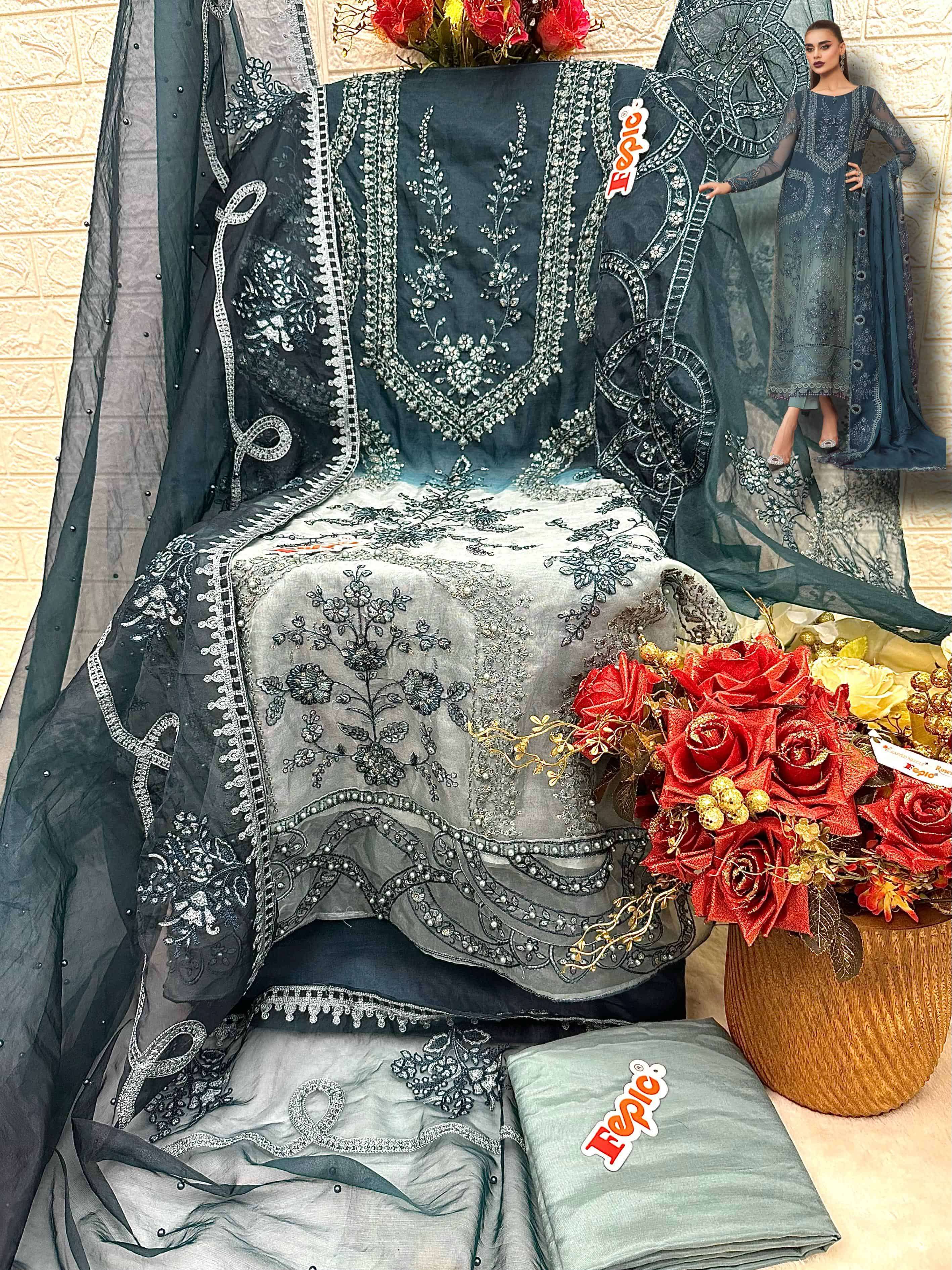 FEPIC C 1648 COLORS PAKISTANI ORGANZA EMBROIDERY SUIT COLLECTION WHOLESALE PRICE