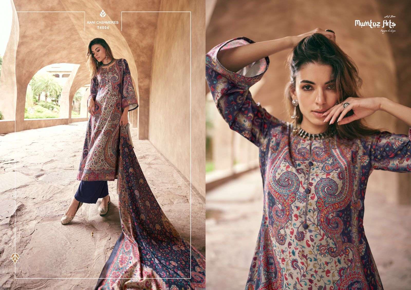 Buy RIWAAYAT TRENDS Women's Winter Wear Kashmiri Kani Printed Warm Salwar  Kameez Dress Material with Swaroski Work and Twill Pashmina Printed Shawl  Dupatta at Amazon.in
