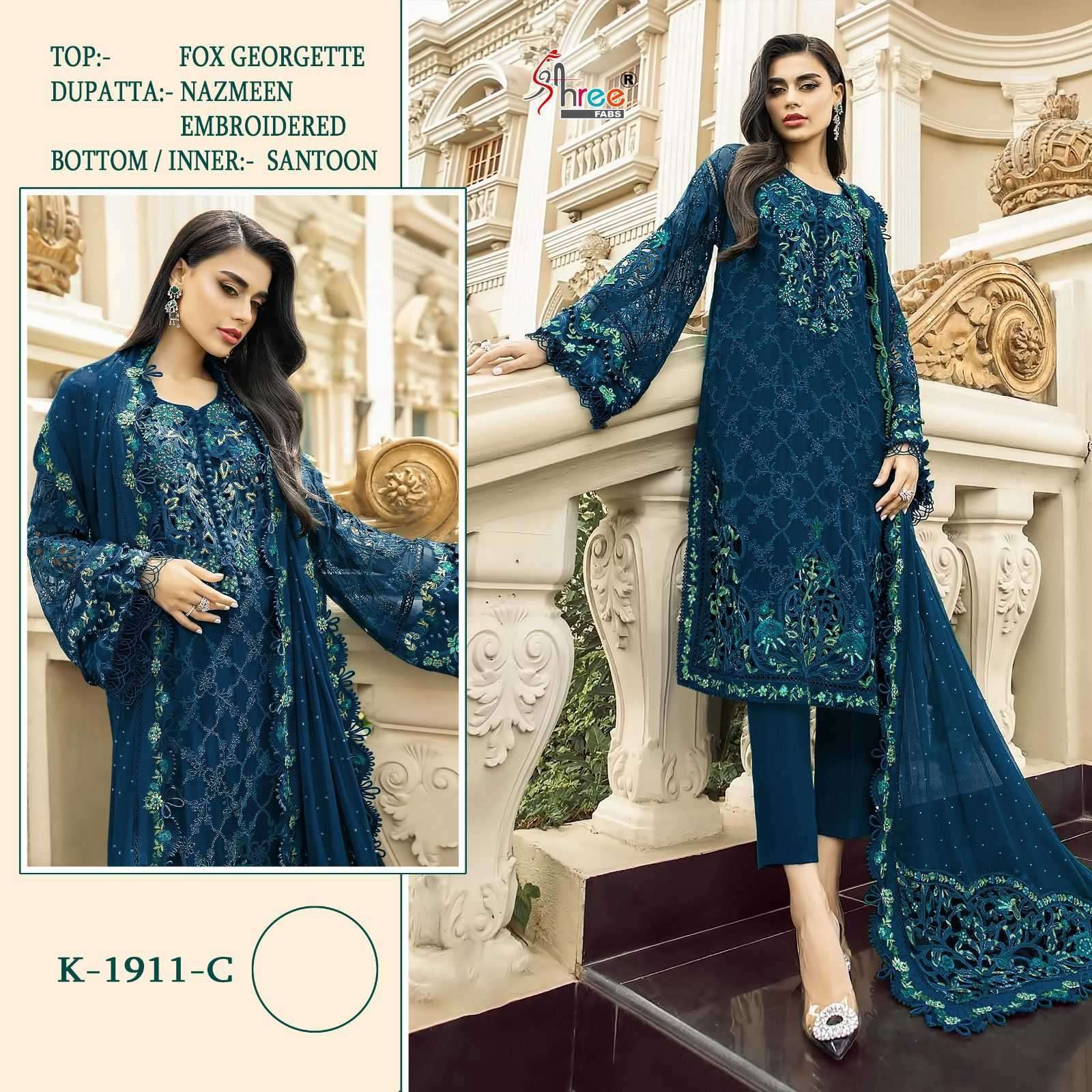 SHREE FAB K 1911 COLORS BLOOMING GEORGETTE HEAVY EMBROIDERY PAKISTANI SUIT SUPPLIER 