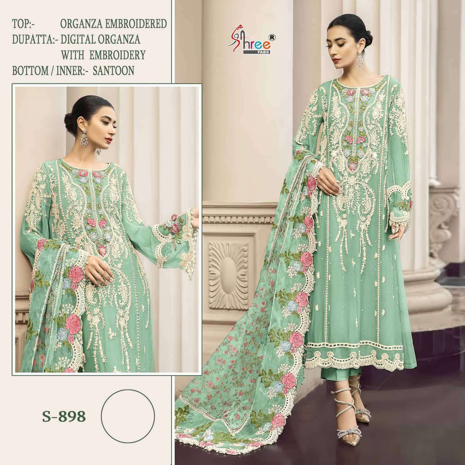SHREE FAB S 898 COLORS PAKISTANI ORGANZA SUIT SUPPLIER BEST RATE 