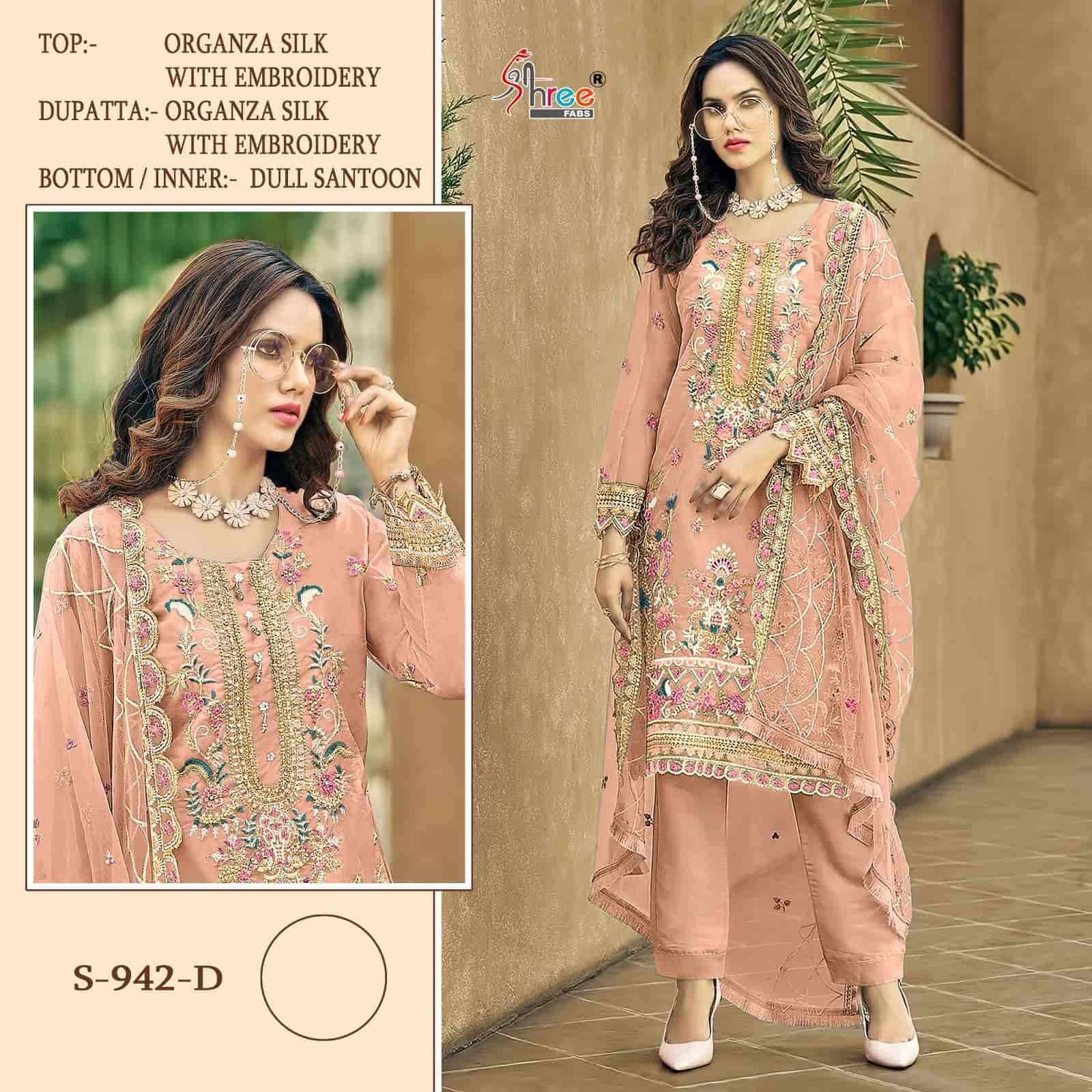 SHREE FAB S 942 COLORS ORGANZA PAKISTANI SUIT COLLECTION WHOLESALE RATE 