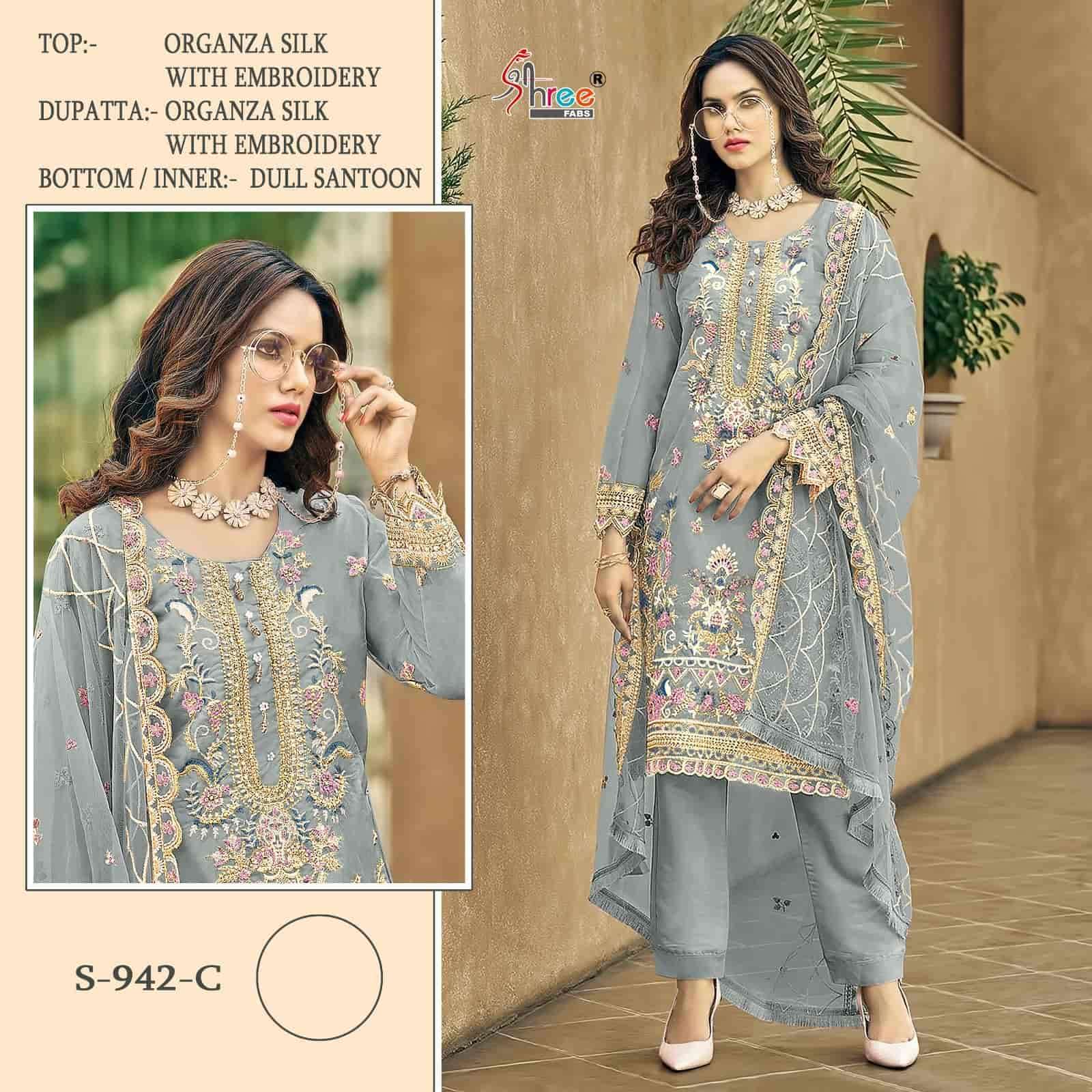 SHREE FAB S 942 COLORS ORGANZA PAKISTANI SUIT COLLECTION WHOLESALE RATE 