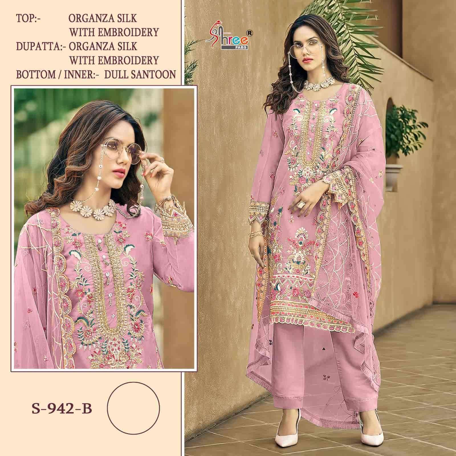 SHREE FAB S 942 COLORS ORGANZA PAKISTANI SUIT COLLECTION WHOLESALE RATE 