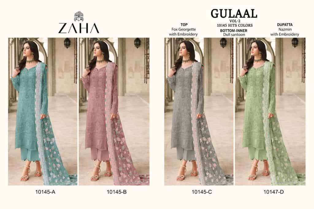 ZAHA GULAAL VOL 1 10145 COLORS PAKISTANI STYLE DESIGNER SUIT WHOLESALE 
