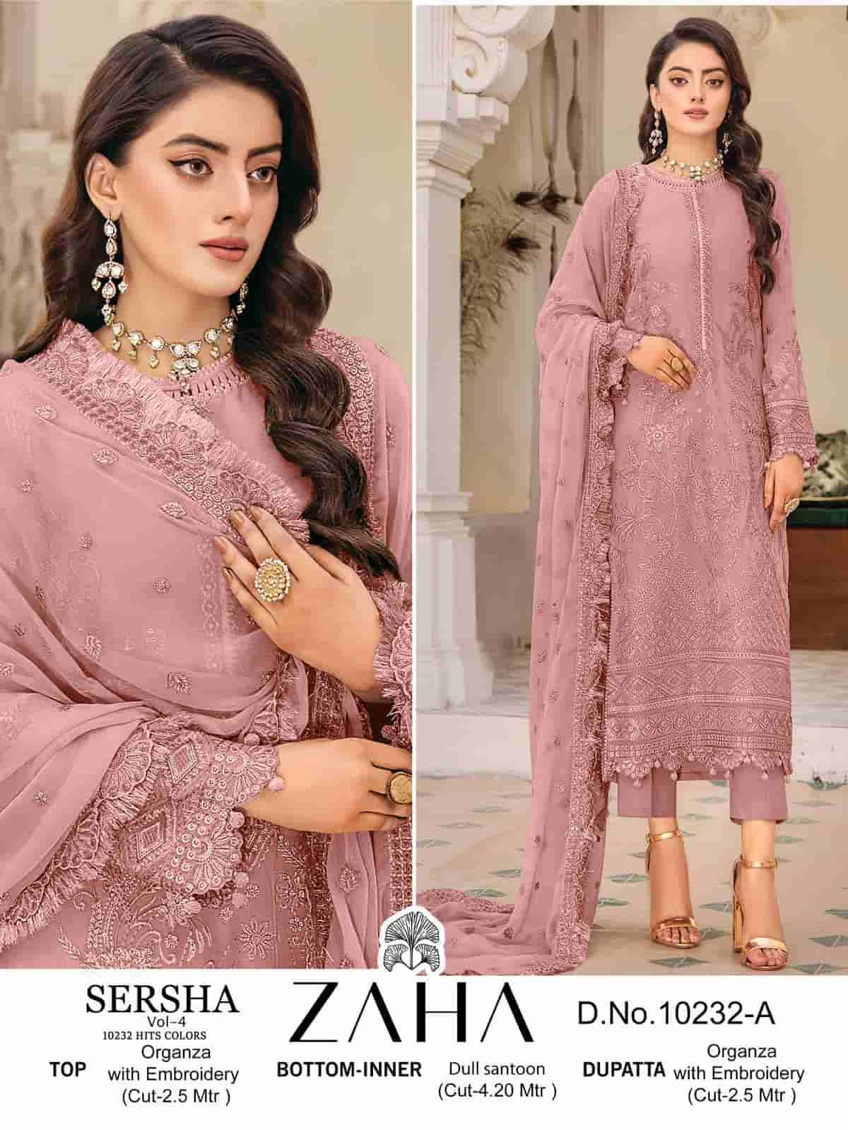 ZAHA SERSHA VOL 4 10232 HIT COLORS PAKISTANI ORGAZNA SUIT COLLECTION WHOLESALE PRICE