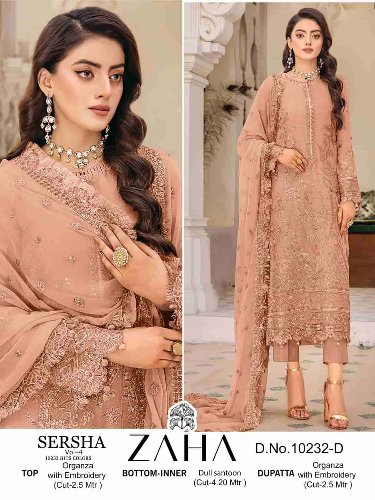 ZAHA SERSHA VOL 4 10232 HIT COLORS PAKISTANI ORGAZNA SUIT COLLECTION WHOLESALE PRICE