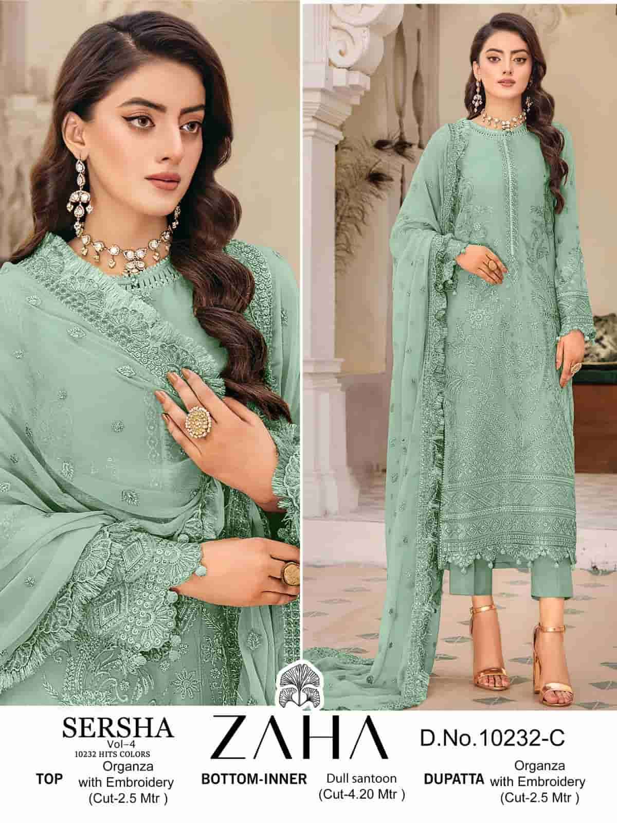 ZAHA SERSHA VOL 4 10232 HIT COLORS PAKISTANI ORGAZNA SUIT COLLECTION WHOLESALE PRICE