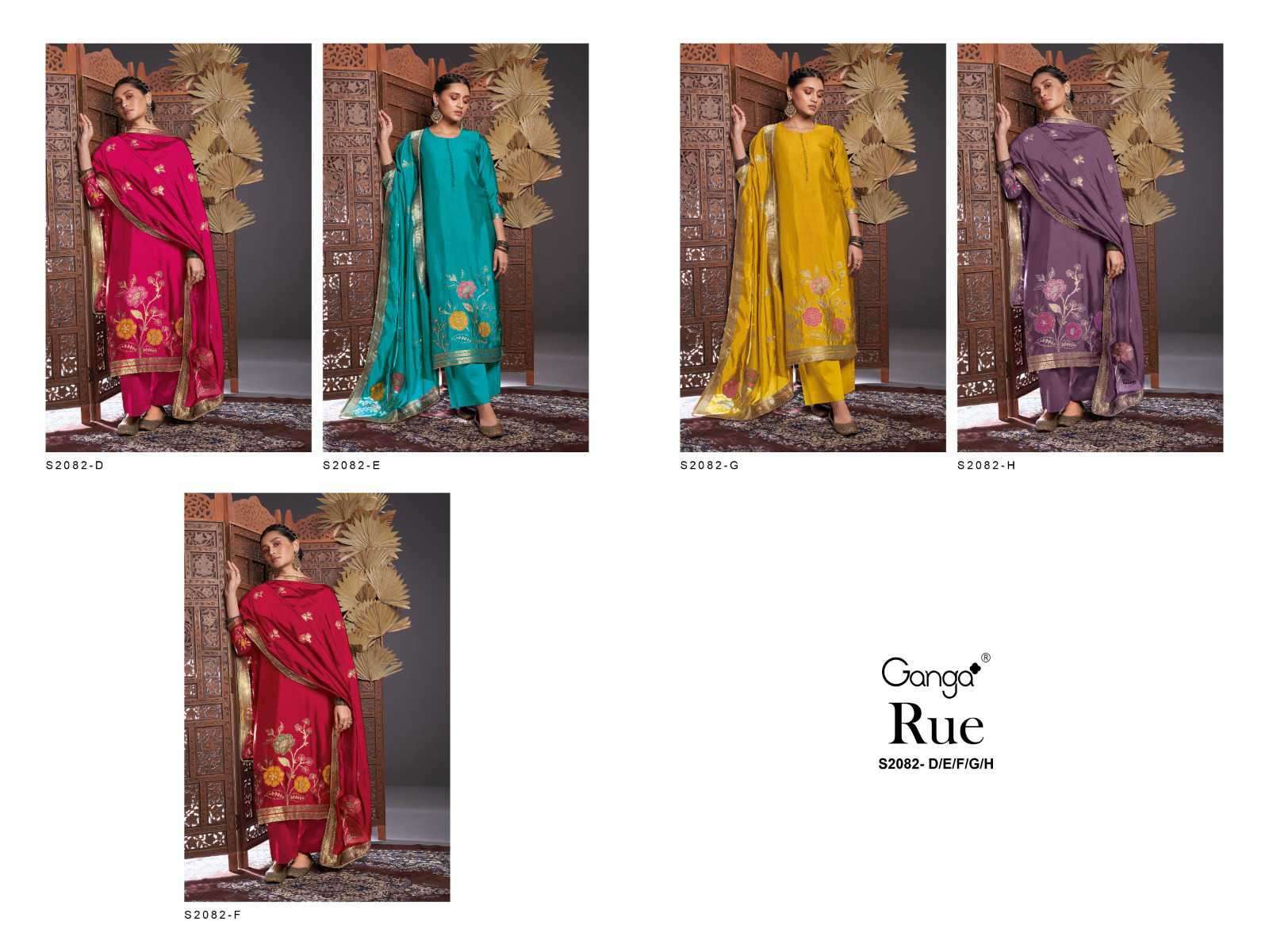 GANGA RUE 2082 NEW COLORS WEDDING WEAR DESIGNER SILK BRANDED SUIT SUPPLIER 