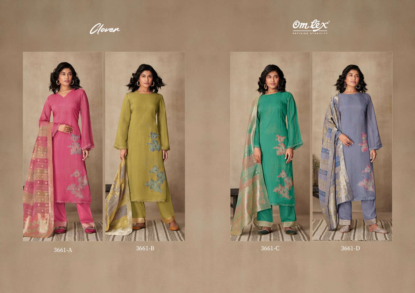 OMTEX CLOVER ORGANZA BRANDED LADIES SUIT COLLECTION WHOLESALE PRICE SUPPLIER 