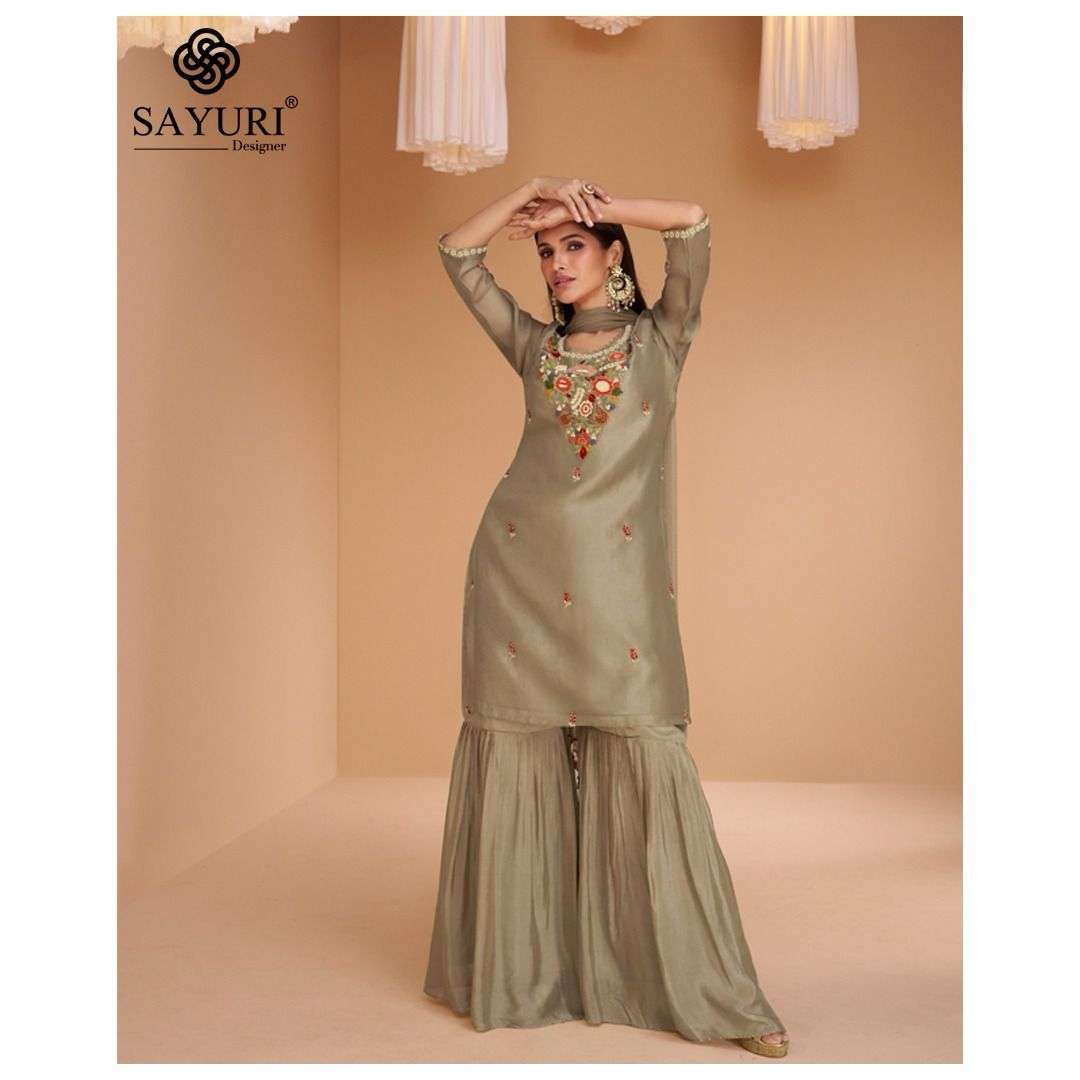 SAYURI DESIGNER CHANDNI DESIGNER STYLE SHARARA WEDDING WEAR DRESS NEW CATALOGUE 2023