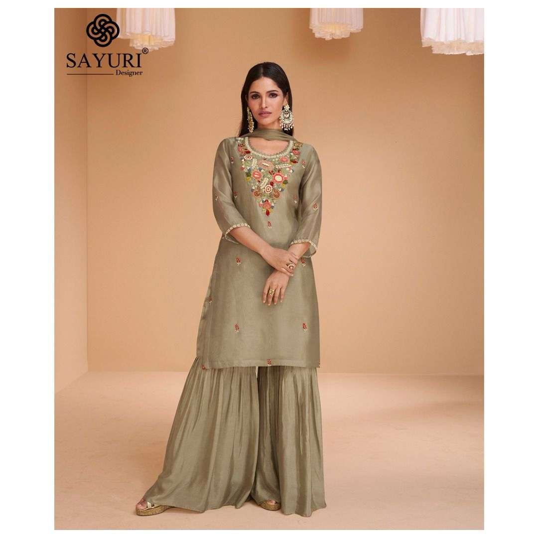 SAYURI DESIGNER CHANDNI DESIGNER STYLE SHARARA WEDDING WEAR DRESS NEW CATALOGUE 2023