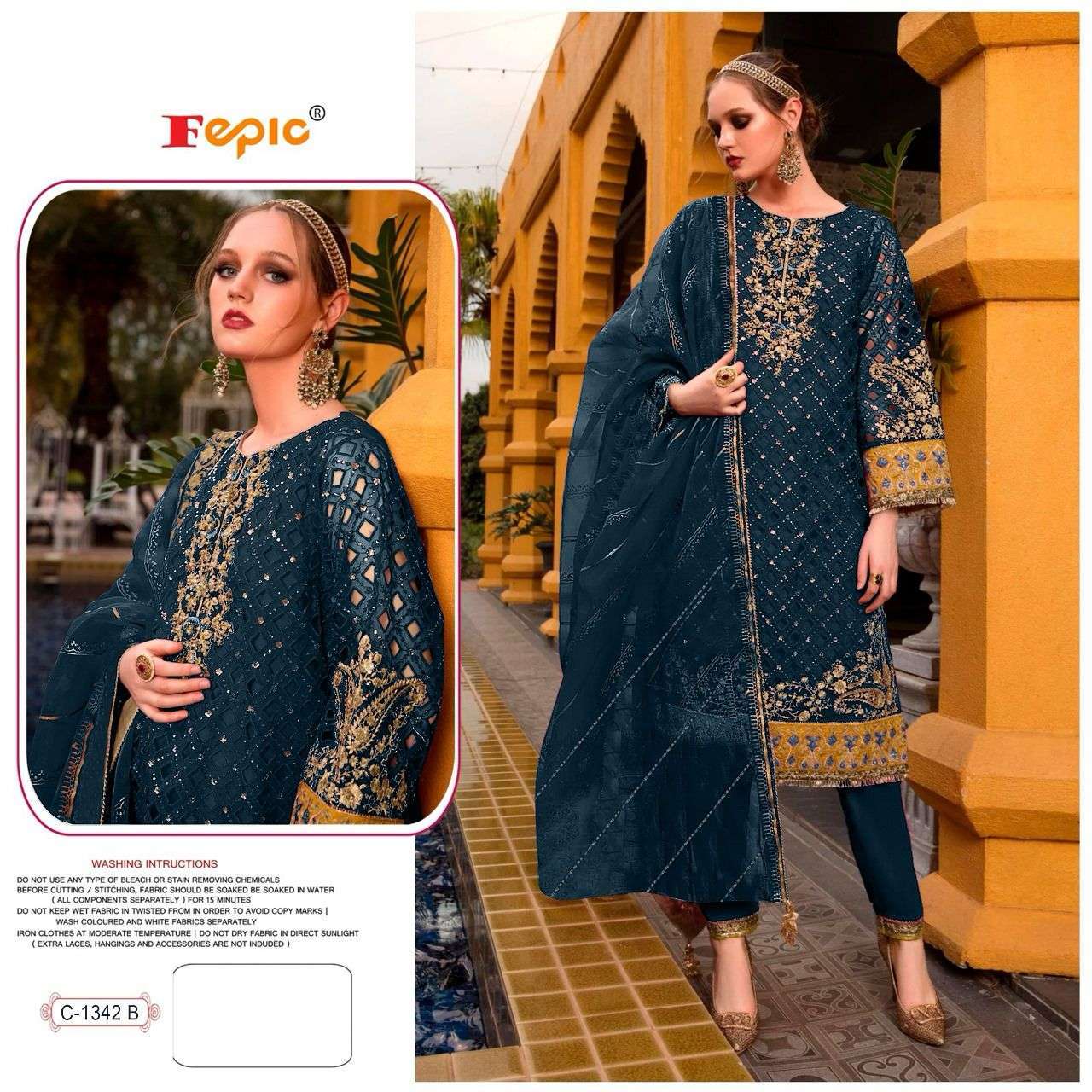 FEPIC C 1342 COLORS ORGANZA EMBROIDERY PAKISTANI SUIT WHOLESALER 