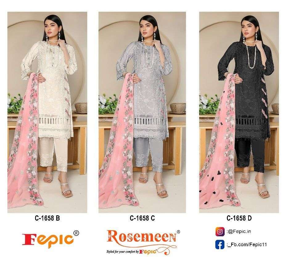 FEPIC C 1658 COLORS HEAVY EMBROIDERY PAKISTANI DRESS COLLECTION WHOLESALE RATE 