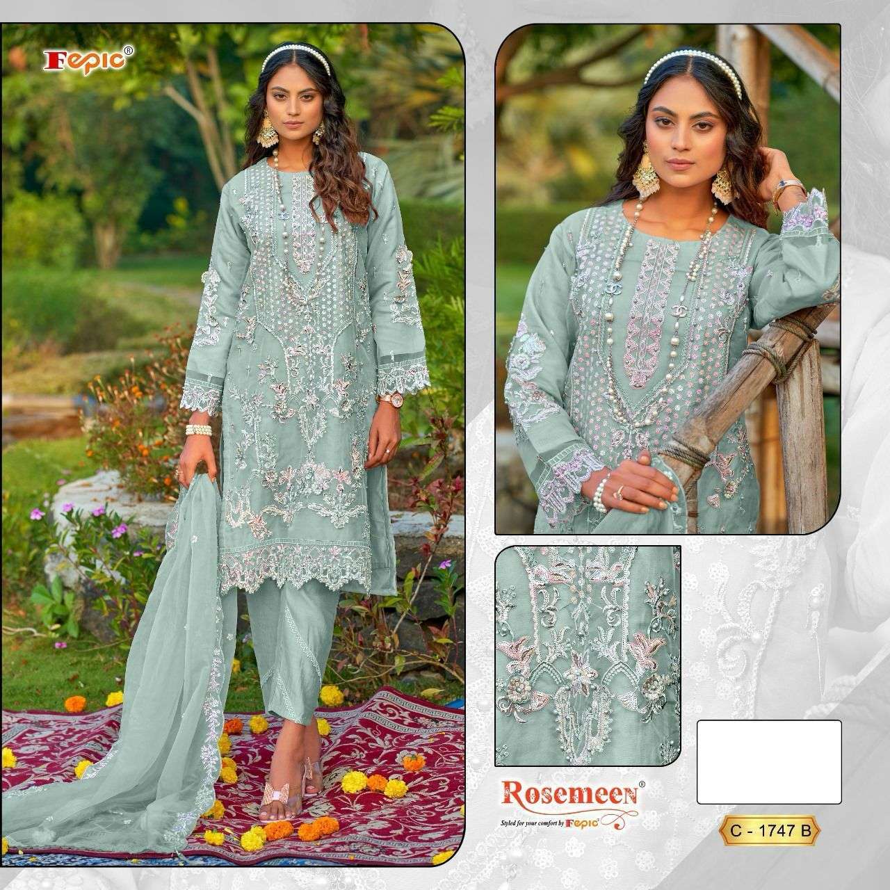 FEPIC C 1747 COLORS DESIGNER ORGANZA PAKISTANI LADIES SUIT EXPORTERS