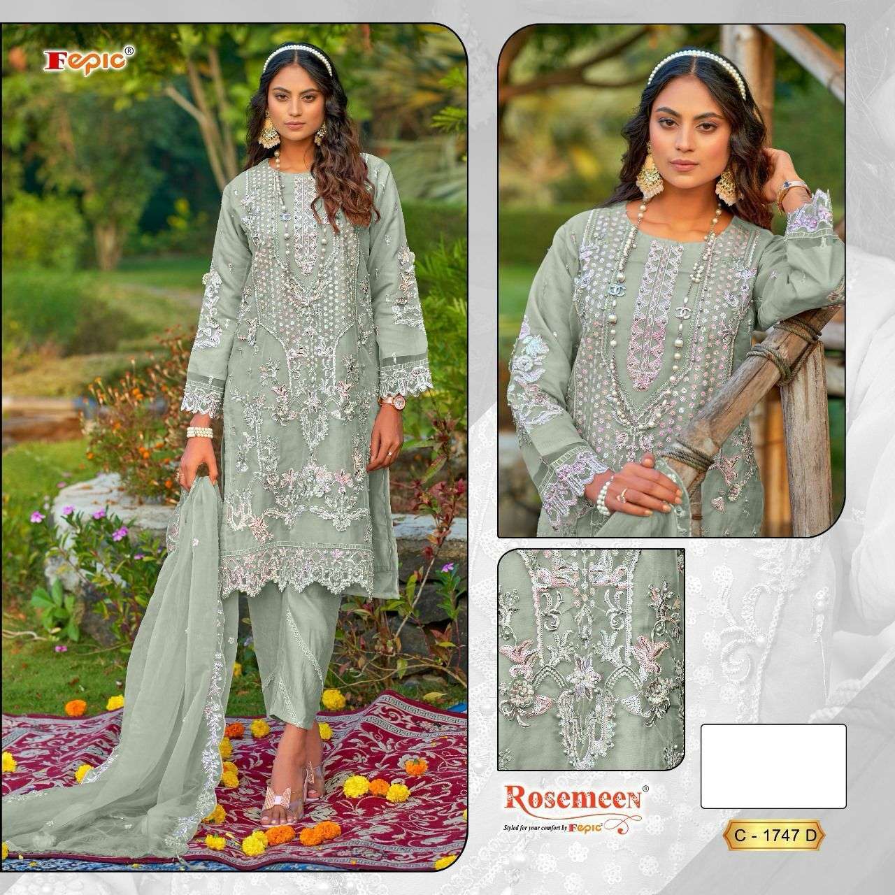 FEPIC C 1747 COLORS DESIGNER ORGANZA PAKISTANI LADIES SUIT EXPORTERS