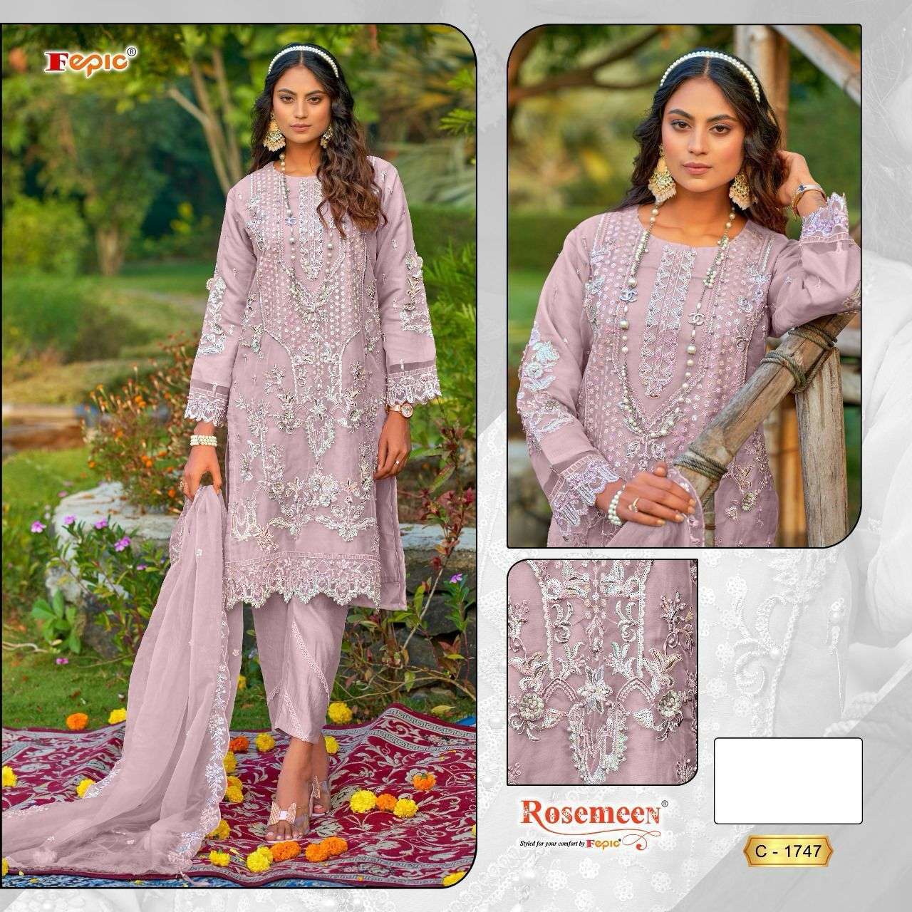 FEPIC C 1747 COLORS DESIGNER ORGANZA PAKISTANI LADIES SUIT EXPORTERS