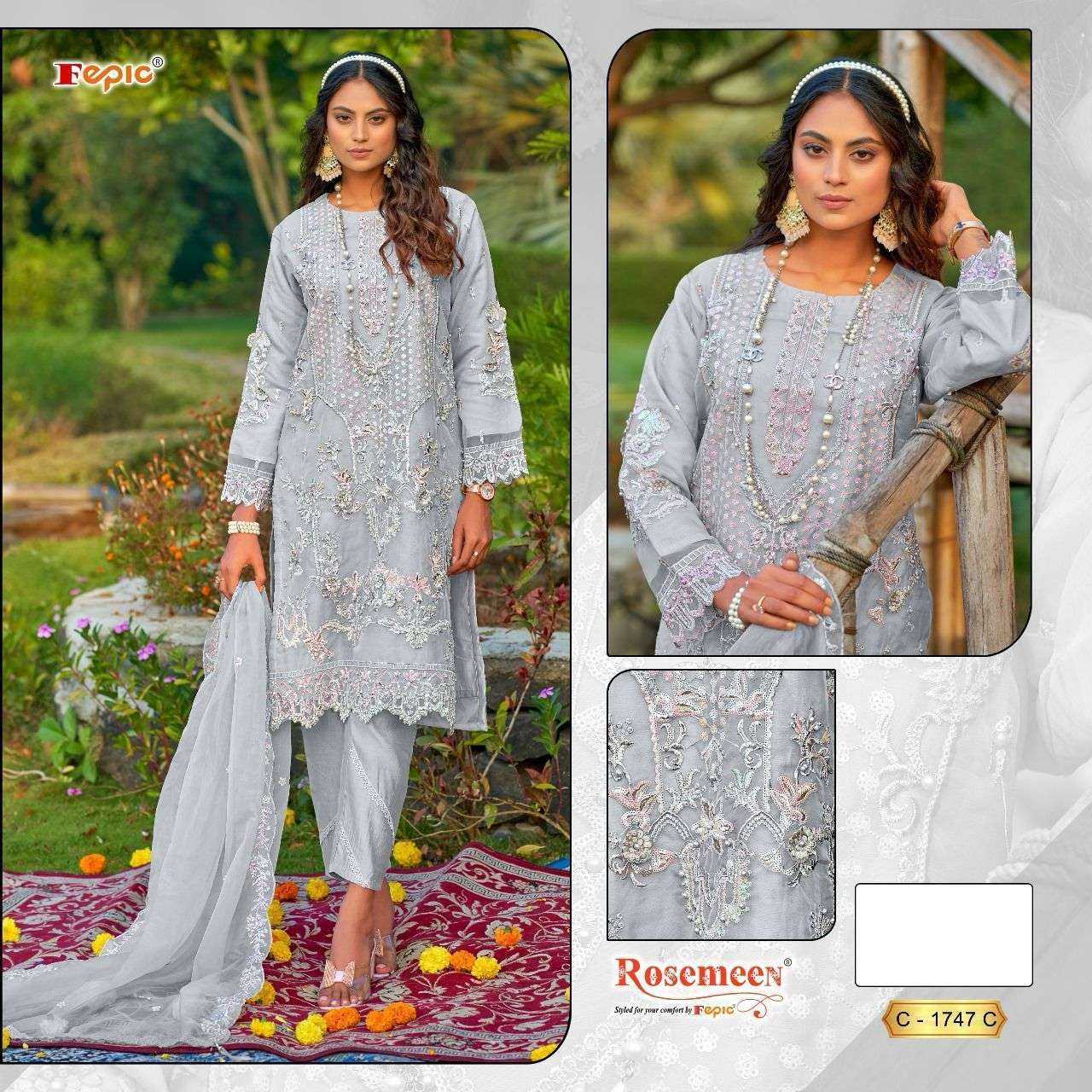FEPIC C 1747 COLORS DESIGNER ORGANZA PAKISTANI LADIES SUIT EXPORTERS