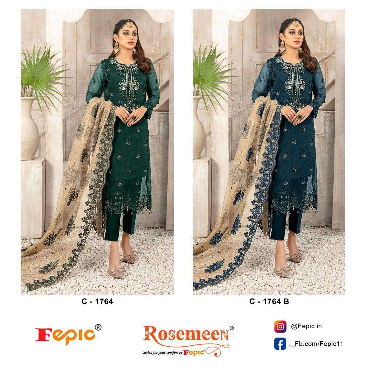 FEPIC C 1764 COLORS HEAVY DESIGNER PAKISTANI DRESS FESTIVE COLLECTION WHOLESALE PRICE 