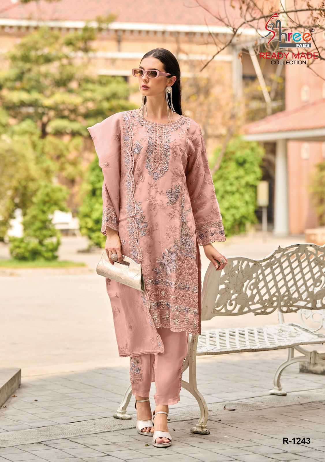 SHREE FABS R 1243 COLORS READYMADE ORGANZA EMBROIDERY PAKISTANI SUIT SUPPLIER 